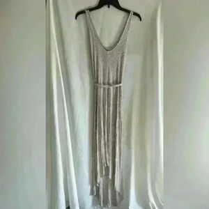 Liz Lange Maternity Gray/White Striped Hi-Low Tank Maxi Dress w/ Belt Size M